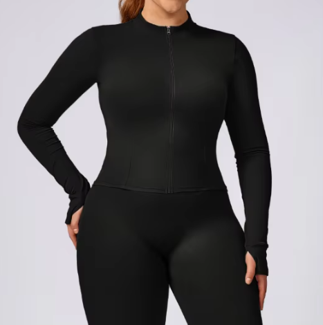 Black Zipper Long-Sleeved Sports Jacket image 1