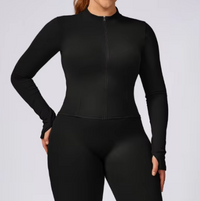 Black Zipper Long-Sleeved Sports Jacket image 1