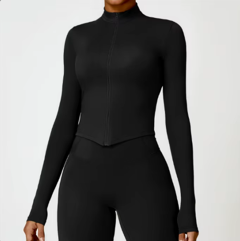 Black Zipper Long-Sleeved Sports Jacket image 2