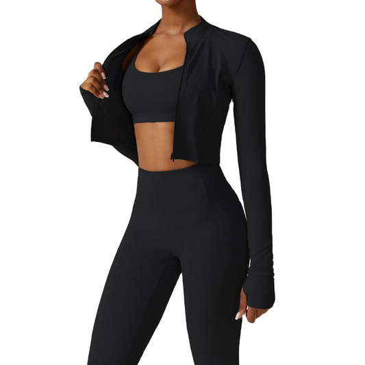 Black Zipper Long-Sleeved Sports Jacket image 0